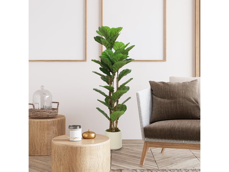  Plante artificielle intérieure 120 cm figuier lyre arbre artificiel avec pot en plastique et tronc en bois massif, vert  - Conforama C