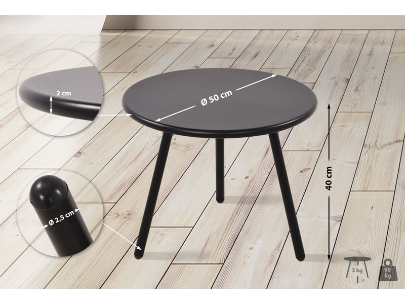 Table basse ronde intérieur extérieur plateau polypropylène noir pieds métal ø 50 cm 10_0009183 - Conforama C