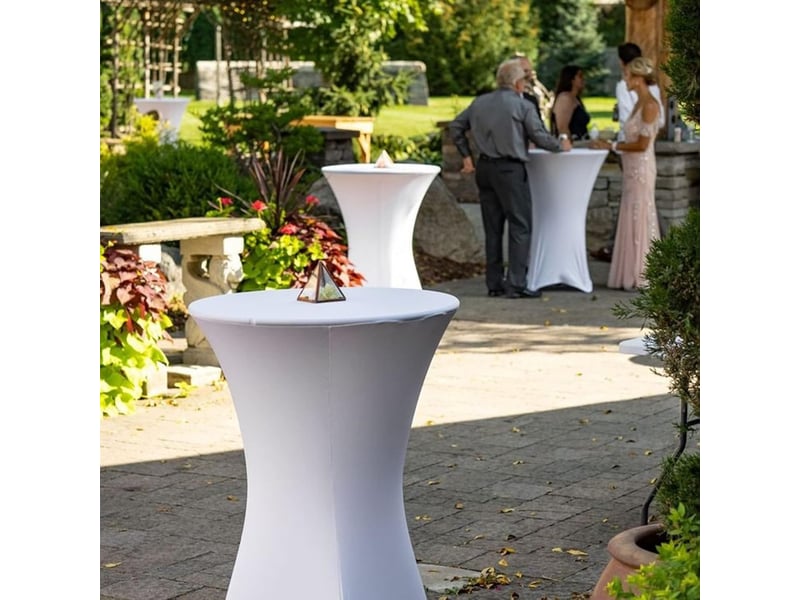  Ensemble de nappes cocktail élastiques à coins carrés, 80 x 110 cm, blanches, adaptées aux tables hautes ; nappe cocktail ronde, adaptée aux tables de b XLH-ZLS-009298ZLS - Conforama B