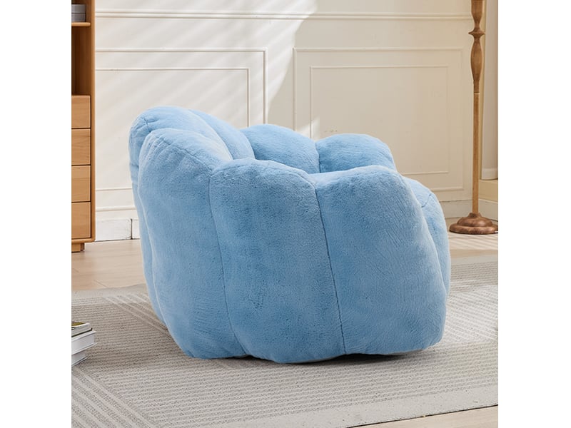  Fauteuil pouf lotus 1 place en tissu peluche bleu, siège adulte confortable, sans montage, pour salon  - Conforama E