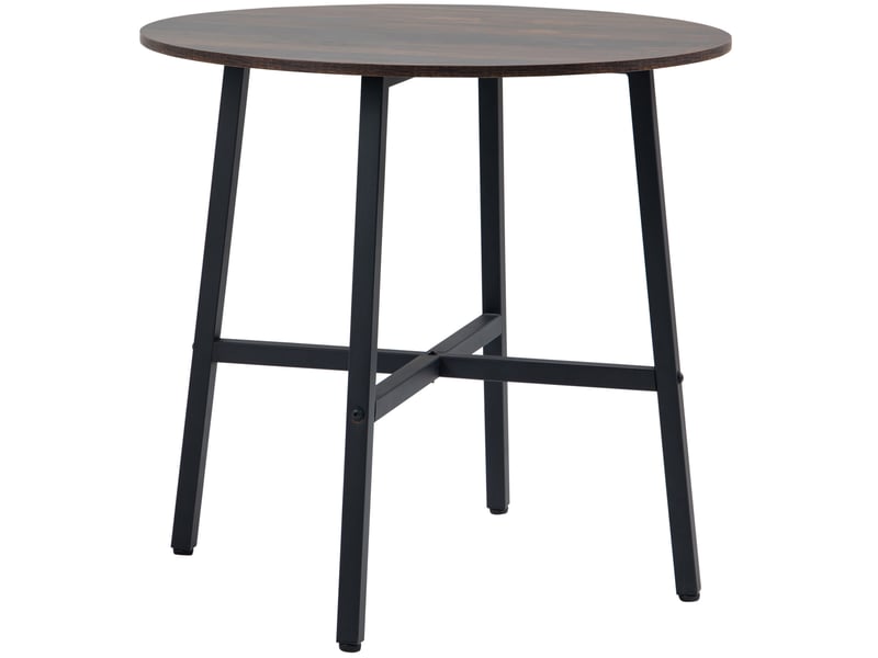  Table de salle à manger ronde pour 4 personnes avec plateau brun, piètement métal, style industriel, ø 80 × 76 cm  - Conforama A