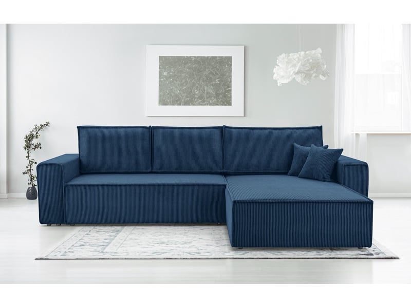 Canapé d’angle en velours côtelé bleu cedria – 287 cm CedriaMini - Conforama B