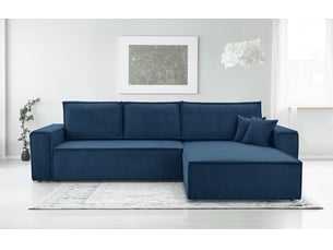 Canapé d'angle réversible convertible <strong>AX LIVING </strong> <strong>CedriaMini</strong> 4 places Velours côtelé bleu avec coffre de rangement