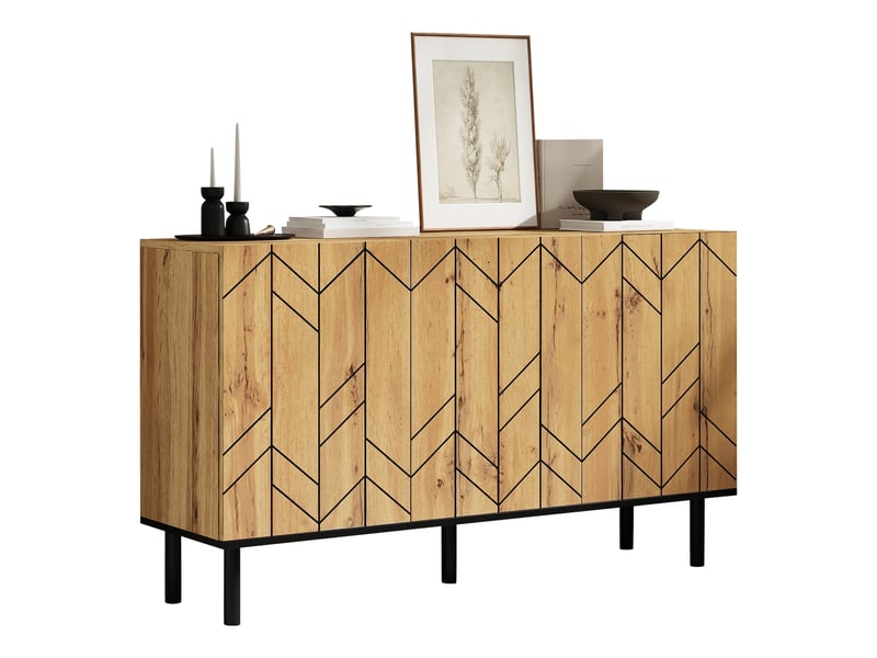  Buffet moderne bois naturel meuble de rangement 3 portes 120 cm motif vague  - Conforama A