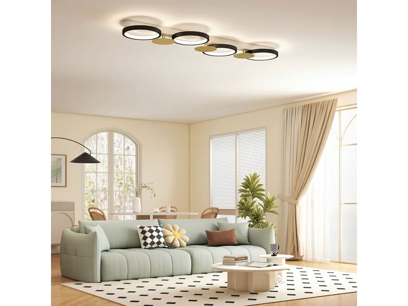  Plafonnier à intensité variable avec 4 spots, télécommande, modes d'éclairage, 1500 lm, 38 w, température de couleur 3000-6500 k, noir et or  - Conforama C