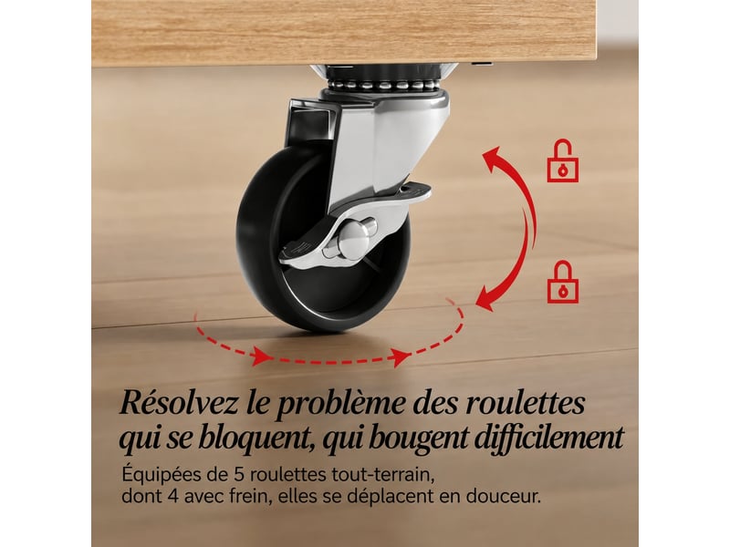  Table basse à plateau relevable, extensible en table à manger, avec tiroir et roulettes, chêne clair  - Conforama D