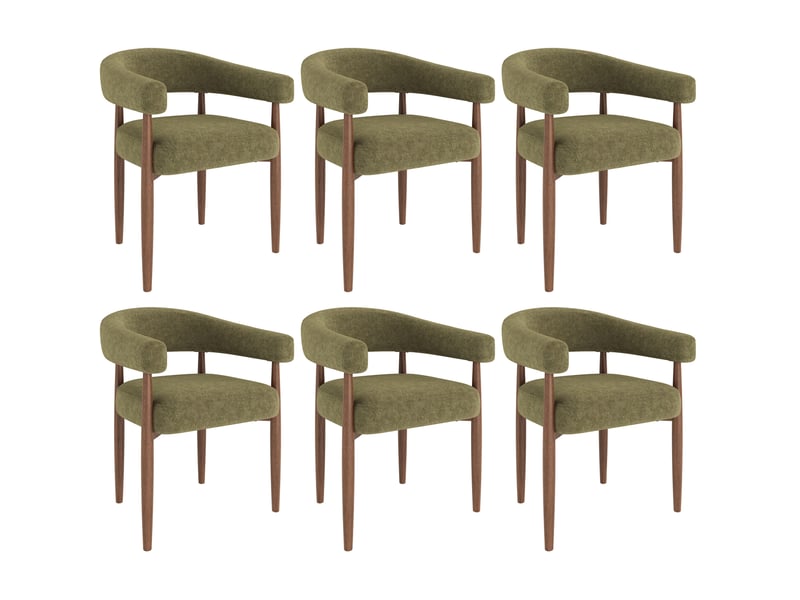  Lot de 6 chaises de salle à manger avec accoudoirs en chenille vert olive, 60x59x75 cm  - Conforama A