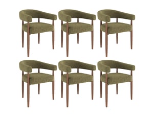 Lot de 6 chaises de salle à manger avec accoudoirs en chenille vert olive, 60x59x75 cm