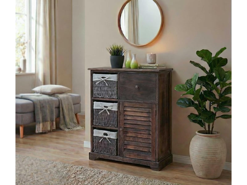 Commode hwc-h21, armoire à tiroirs, tiroir panier en bois massif 80x60x30cm - brun miteux - Conforama B