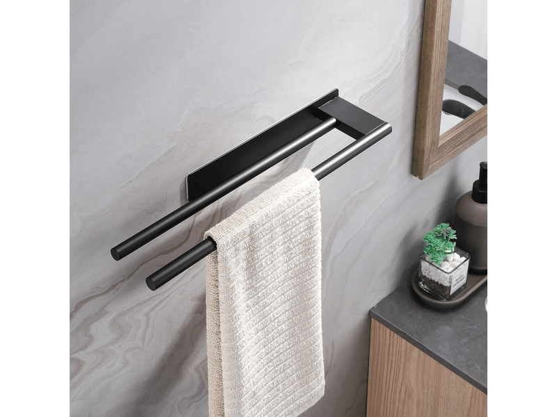  Double rod serviette support, acier inoxydable double arm self-adhésive wall mounted serviette support, suitable pour salle de bain kitchen, noir XLH-QYH-001538QYH - Conforama E