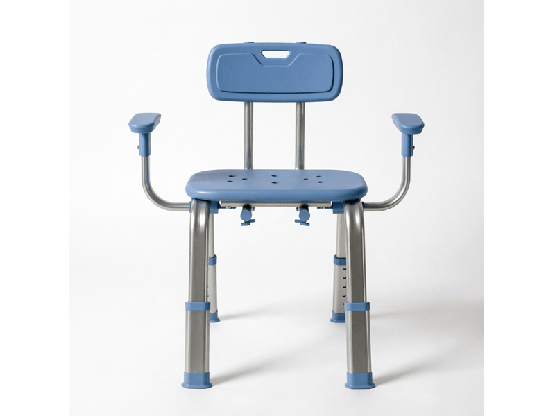 Chaise de douche modenvie ergonomique réglable avec dossier et accoudoirs bleu et argenté - Conforama A