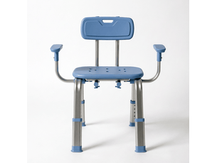 Chaise de douche modenvie ergonomique réglable avec dossier et accoudoirs bleu et argenté