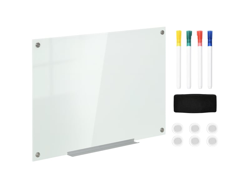  Tableau blanc magnétique en verre 90 x 60 cm blanc, avec accessoires pour écriture et planification murale  - Conforama A