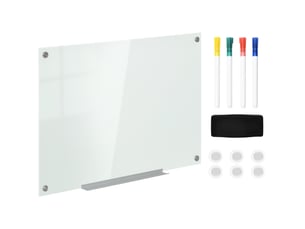 Tableau blanc magnétique en verre 90 x 60 cm blanc, avec accessoires pour écriture et planification murale