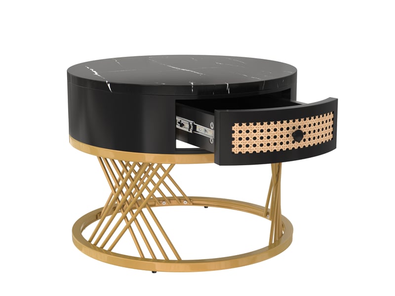 Lot de 2 tables basses rondes 70x70x45,5 cm + 50x50x38,5 cm motif marbre, noir et doré - Conforama R