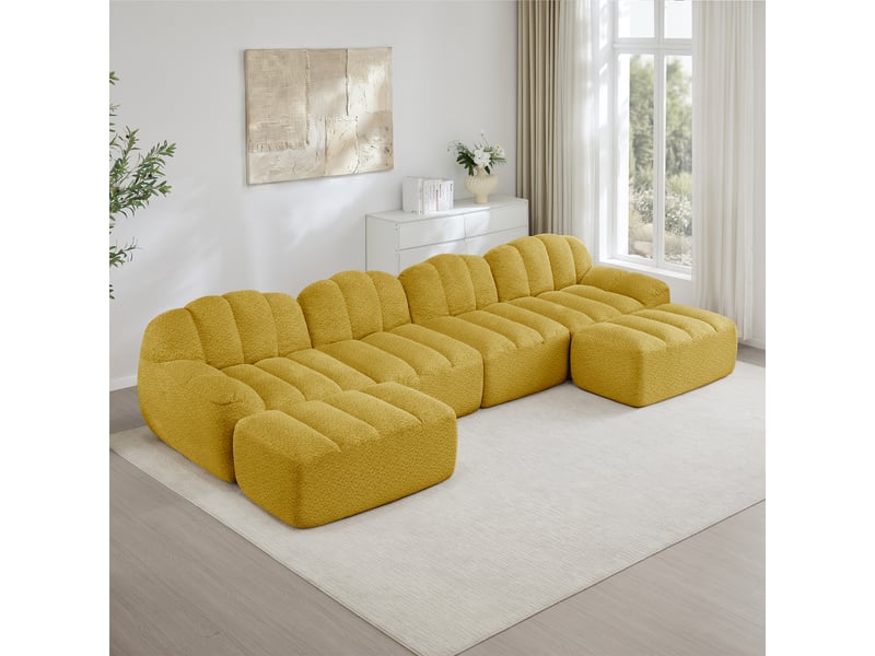 Canapé d'angle, canapé modulable – 4 places, forme u, assise profonde, mousse haute densité, en tissu, jaune - Conforama C
