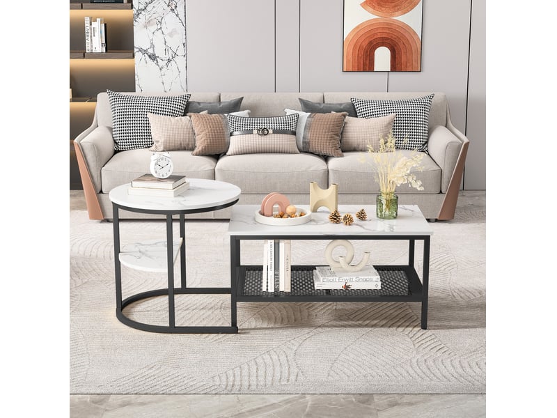  Lot de 2 tables basses gigognes avec rangement coloris noir  - Conforama B
