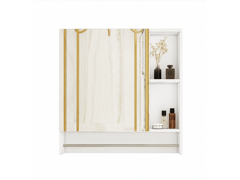 Meuble miroir de salle de bain blanc, design moderne, mural, avec étagères de rangement