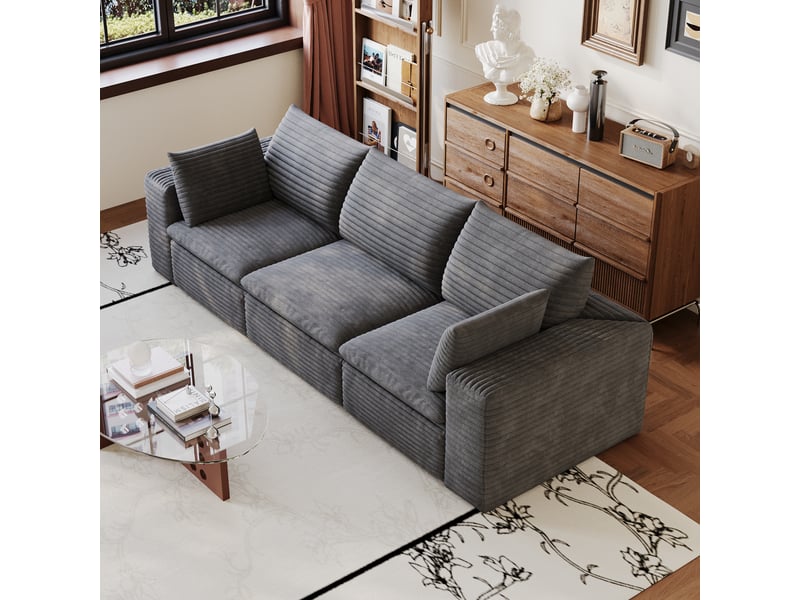  Canapé nuage 3 places velours côtelé gris foncé 260 cm pour salon sans assemblage  - Conforama W