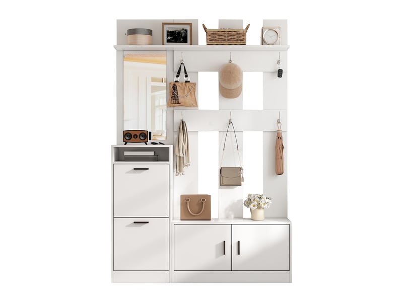  Portemanteau avec banc et rangement 120 x 180 cm en mdf blanc  - Conforama R