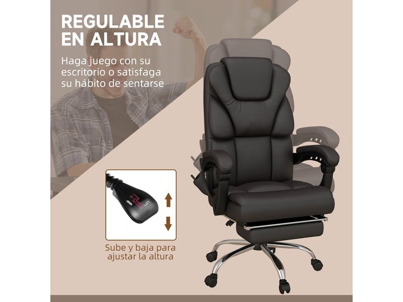 Chaise de bureau massante à six points, fauteuil inclinable à 120 degrés marron  - Conforama R