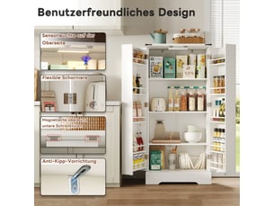 Armoire de cuisine 128,5 cm, buffet de rangement style campagne avec éclairage led, 2 portes, étagères réglables, blanc