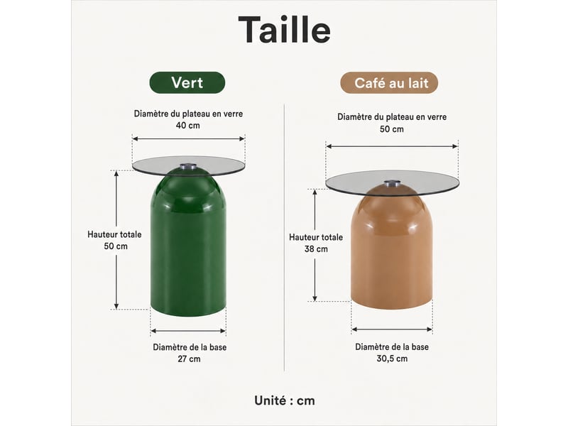 Lot de 2 tables basses gigognes, plateau en verre trempé gris et base en acier au carbone brillant, design rétro en forme de cloche. - Conforama C