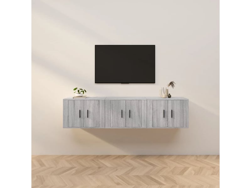  Lot de 3 meuble tv mural, meuble tv suspendu sonoma gris 57x34,5x40 cm  - Conforama B