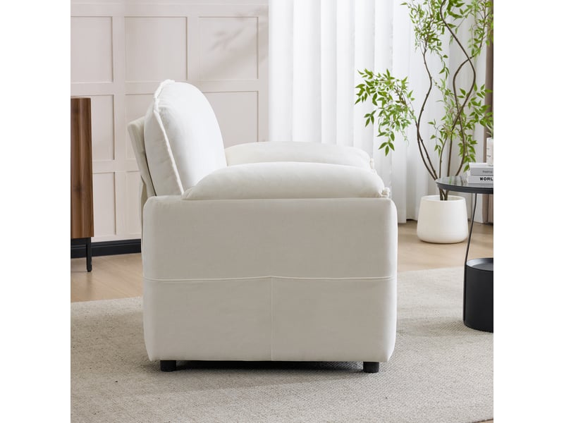  Fauteuil rétro avec poches de rangement latérales, assise profonde et confort moelleux, en chenille blanc  - Conforama C