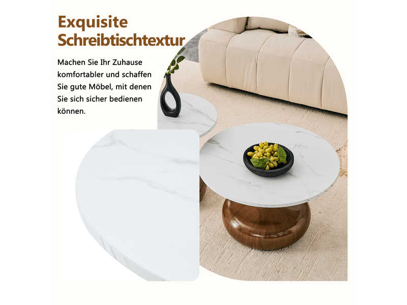  Tables basses gigognes avec 2 plateaux effet marbre et pieds sablier, style moderne, blanc et noyer, pour salon  - Conforama E