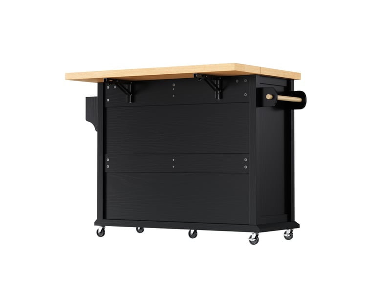  Îlot de cuisine sur roulettes avec table à manger extensible, desserte noire avec tiroirs multifonctions et étagères réglables  - Conforama R