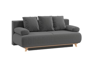 Canapé droit convertible <strong>FLORAGRACE</strong> <strong></strong> 3 places Velours côtelé gris avec coffre de rangement
