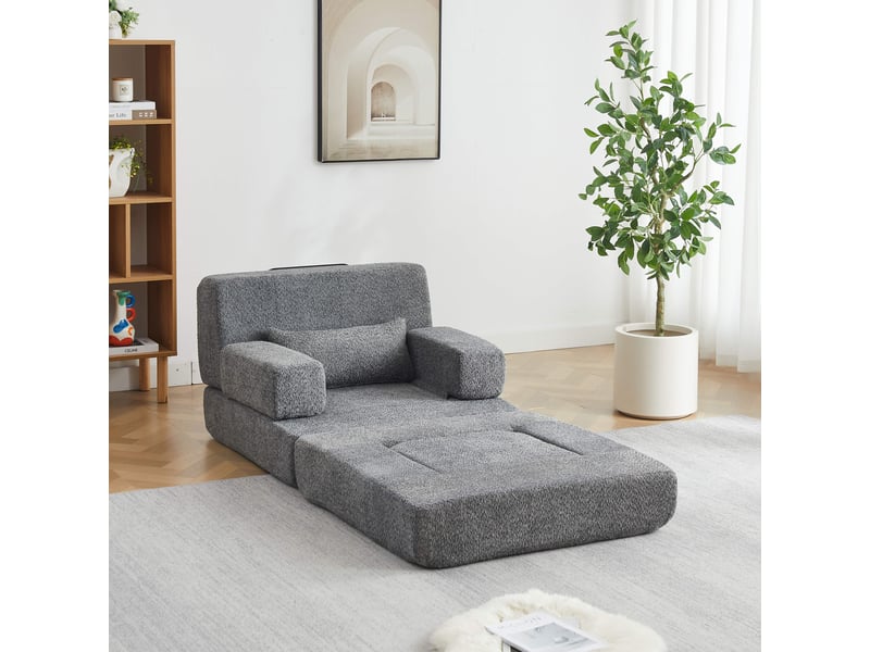  Canapé-lit convertible 1 place 2 en 1-chauffeuse pliable modulable-chenille-lit d'appoint-cadre métal-petit espace-gris  - Conforama C