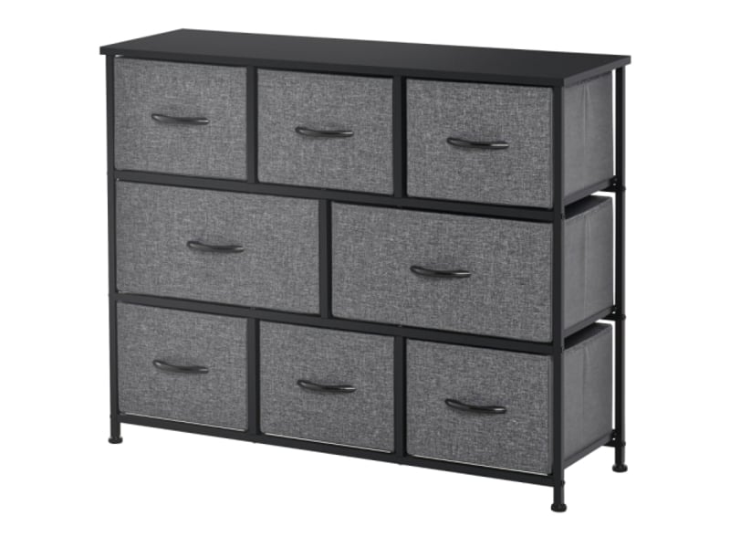 Commode gris foncé, 8 tiroirs en tissu, structure métal, meuble rangement moderne pour chambre et salon - Conforama A