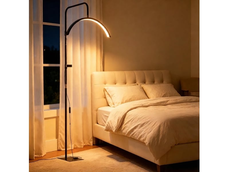  Lampadaire led 77,5x20,5x186 cm noir, acier et plastique, tête demi-lune rotative 350°, 36 w dimmable  - Conforama E