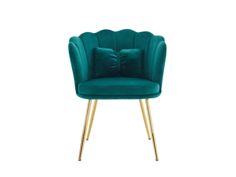  Lot de 2 fauteuils en velours à dossier pétale, avec coussins de soutien et pieds en métal doré verts  - Conforama A