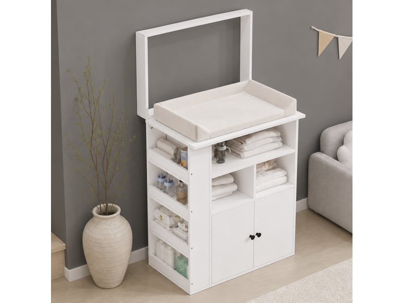  Table à langer bébé 2-en-1 avec rangement 82x50x100 cm en mdf blanc  - Conforama B