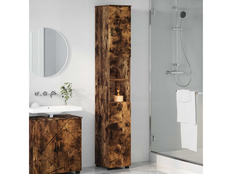  Cabinet de salle de bain, armoire salle de bain chêne fumé 30 x 35 x 192 cm cf65308  - Conforama D