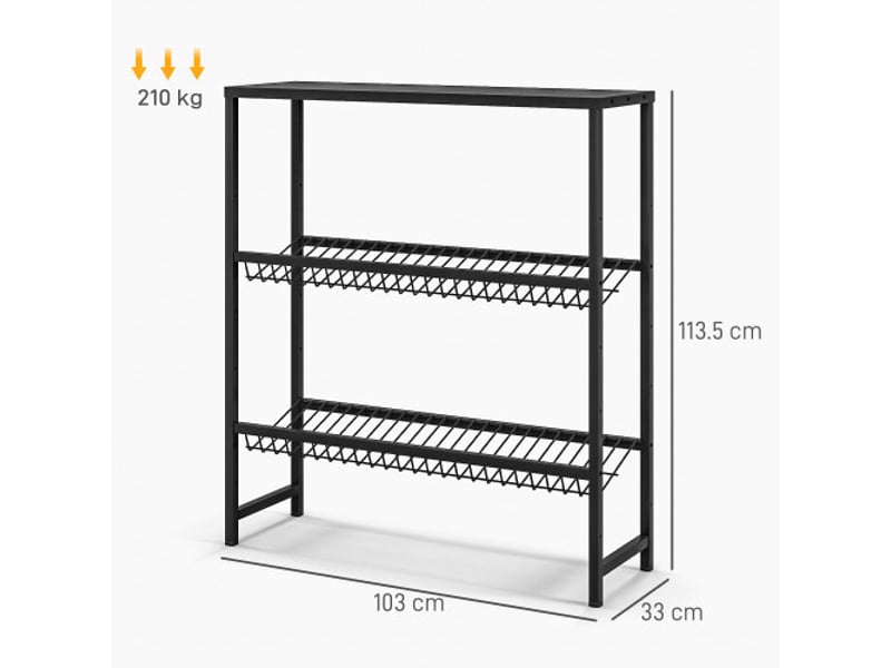  Étagère pour caisses de boissons, 6 caisses, 3 niveaux, acier noir, 103x33x113,5 cm  - Conforama C