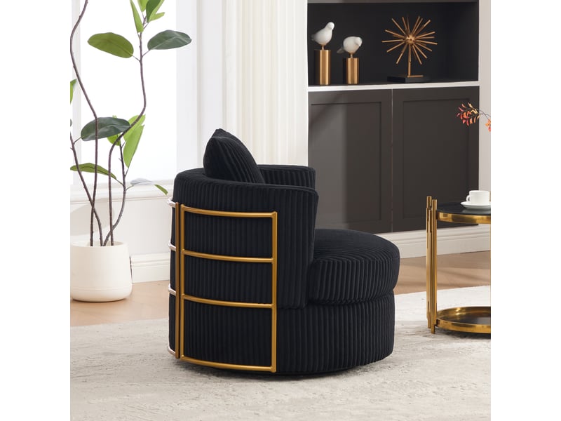  Fauteuil pivotant à 360 degrés, fauteuil noir en velours côtelé, fauteuil une place pour salon et chambre, rangement intégré  - Conforama R