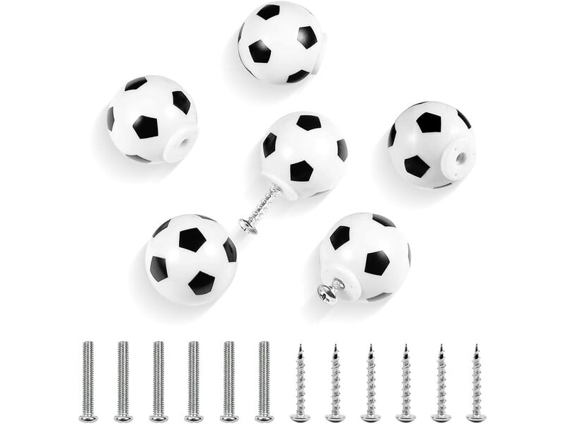  Jeu de 6 poignées de porte au design de football, tirateurs sportifs pour chambres d'enfants et meubles avec vis  - Conforama A