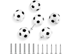 Jeu de 6 poignées de porte au design de football, tirateurs sportifs pour chambres d'enfants et meubles avec vis