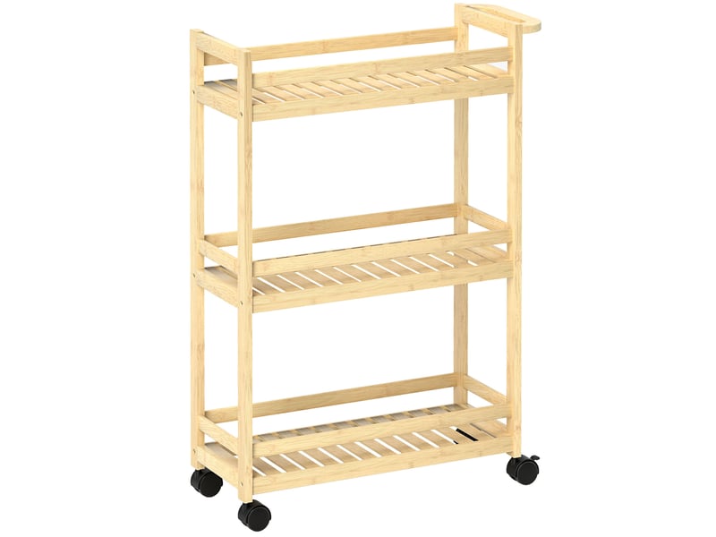  Desserte de cuisine à 3 étagères avec poignée et 4 roulettes, en bambou naturel, pour cuisine, 55 × 20 × 75 cm  - Conforama A
