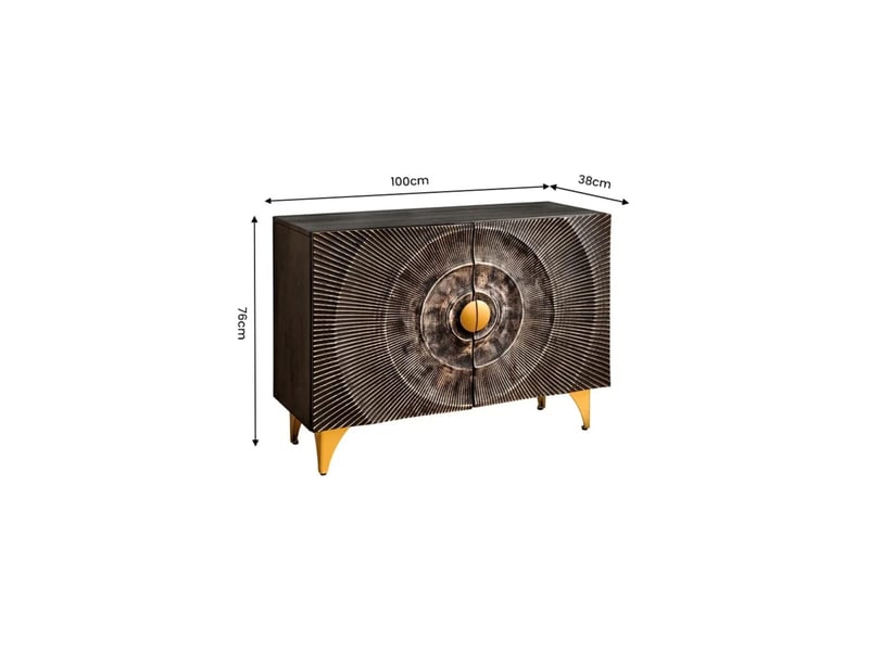  Buffet solaris 100 cm en bois massif de manguier noir – 2 portes – pieds et détails dorés  - Conforama C