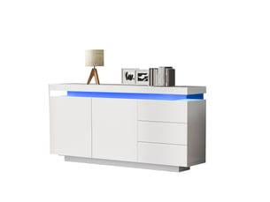 Buffet moderne, minimaliste moderne, double portes avec trois tiroirs, meuble de salon brillant, meuble de rangement avec éclairage