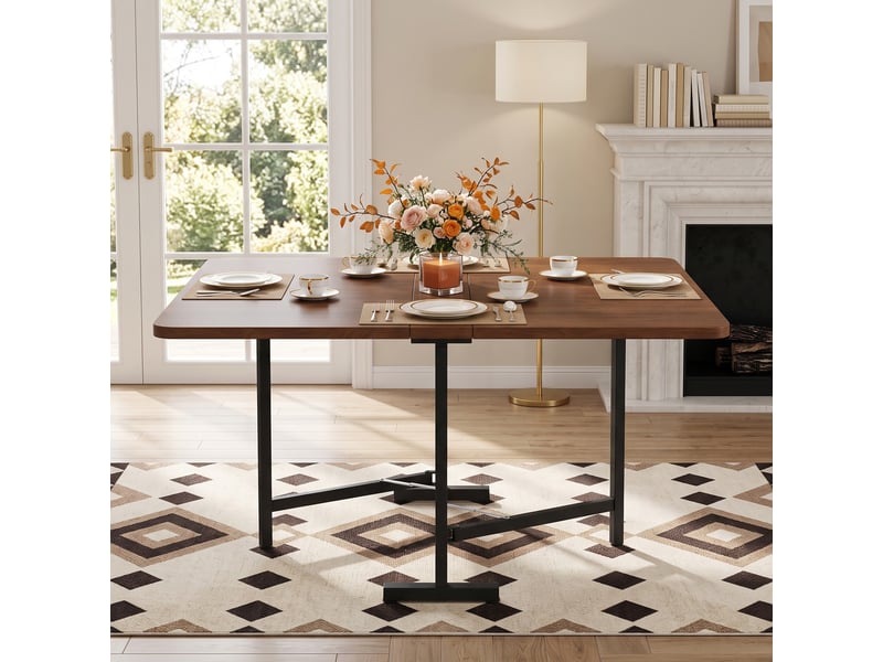 Table à manger extensible et pliante 120x80 cm, gain de place, pieds en alliage haute résistance, style moderne - noyer - Conforama C