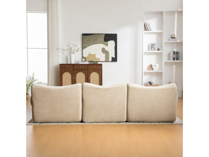  Canapé d’angle modulable 3 places en chenille beige clair, sans montage  - Conforama E