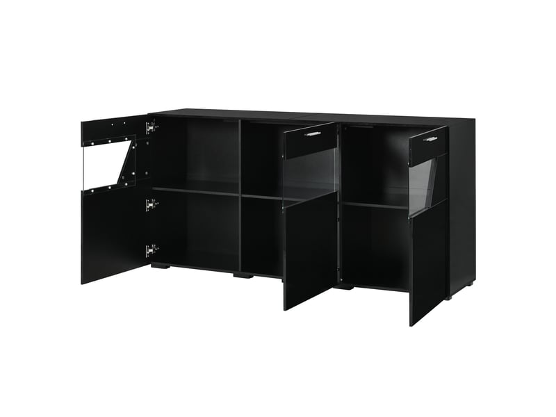  Buffet 3 portes 6 compartiments avec led pilotée par application 160x38x78 cm noir  - Conforama D