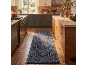 Tapis médaillon en polypropylène bleublanc, 76 x 183 cm
