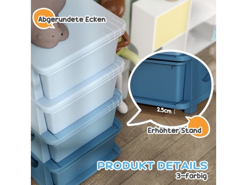 Boîte rangement enfant bleue, 4 tiroirs en plastique, bords arrondis, design surélevé - Conforama E